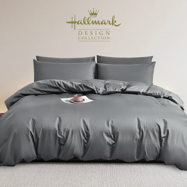 Hallmark Simplicity Premium Cotton 1200TC Plain Bed Linen - Dark Grey