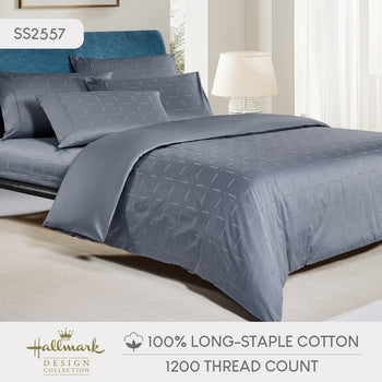 Long-Staple Cotton Bed Sheet – 1200TC Dobby Stone Blue