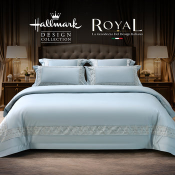 Hallmark Royal Egyptian Cotton Bed Sheet - 1500TC - Blue Lace