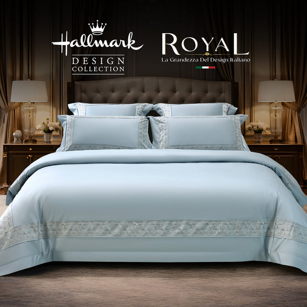 Hallmark Royal Egyptian Cotton Bed Sheet - 1500TC - Blue Lace