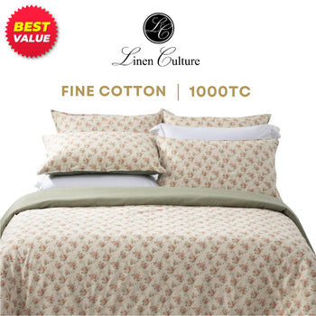 Linen Culture Fine Cotton Prints Bed Linen Floral Print & Creme Sheets