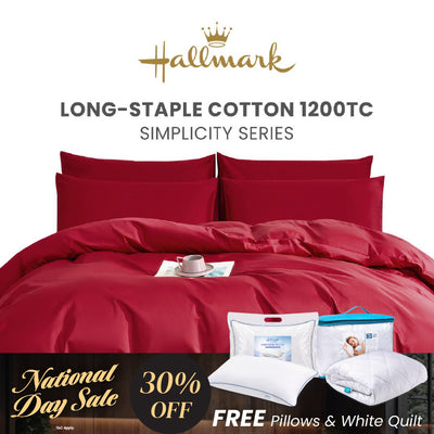 Hallmark Simplicity Premium Cotton 1200TC Plain Bed Linen - Rose Red