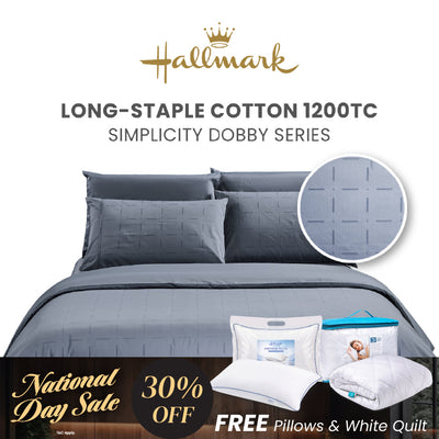 Hallmark Simplicity Premium Cotton 1200TC Dobby Bed Linen - Stone Blue
