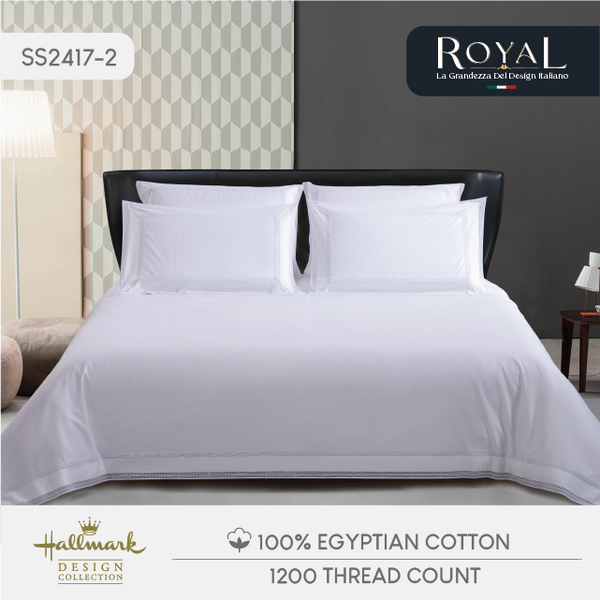 Royal Egyptian Cotton Bed Sheet - 1200TC - White Lace