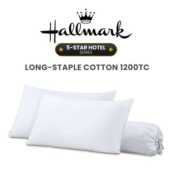 Hallmark 5-Star Hotel Long-Staple Cotton 1200TC Plain Pillowcases & Bolster cases