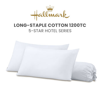 Hallmark 5-Star Hotel Long-Staple Cotton 1200TC Plain Pillowcases & Bolster cases