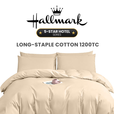 Hallmark 5-Star Hotel Long-Staple Cotton 1200TC Plain Bed Linen - Cream