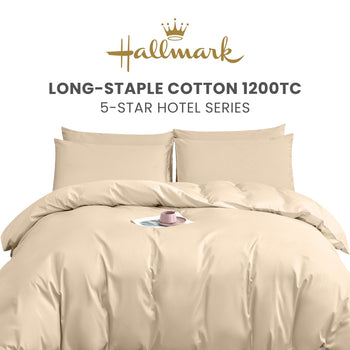 Hallmark 5-Star Hotel Long-Staple Cotton 1200TC Plain Bed Linen - Cream