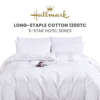 Hallmark 5-Star Hotel Long-Staple Cotton 1200TC Plain Bed Linen - White