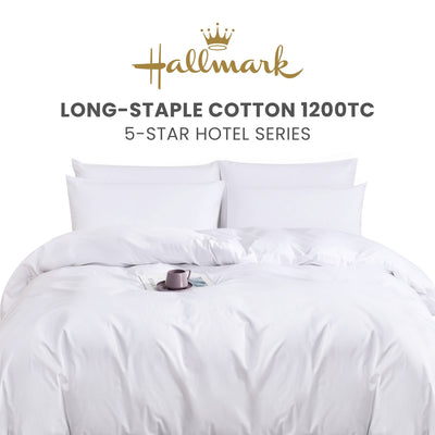 Hallmark 5-Star Hotel Long-Staple Cotton 1200TC Plain Bed Linen - White