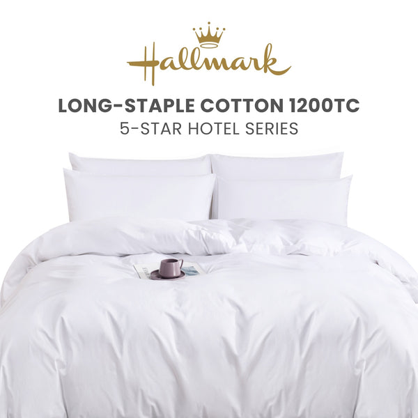 Hallmark 5-Star Hotel Long-Staple Cotton 1200TC Plain Bed Linen - White