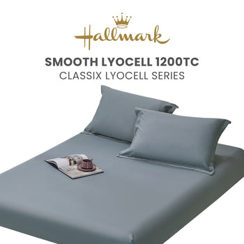 Hallmark Classix Smooth Lyocell 1200TC Plain Fitted Sheet Set - Grey